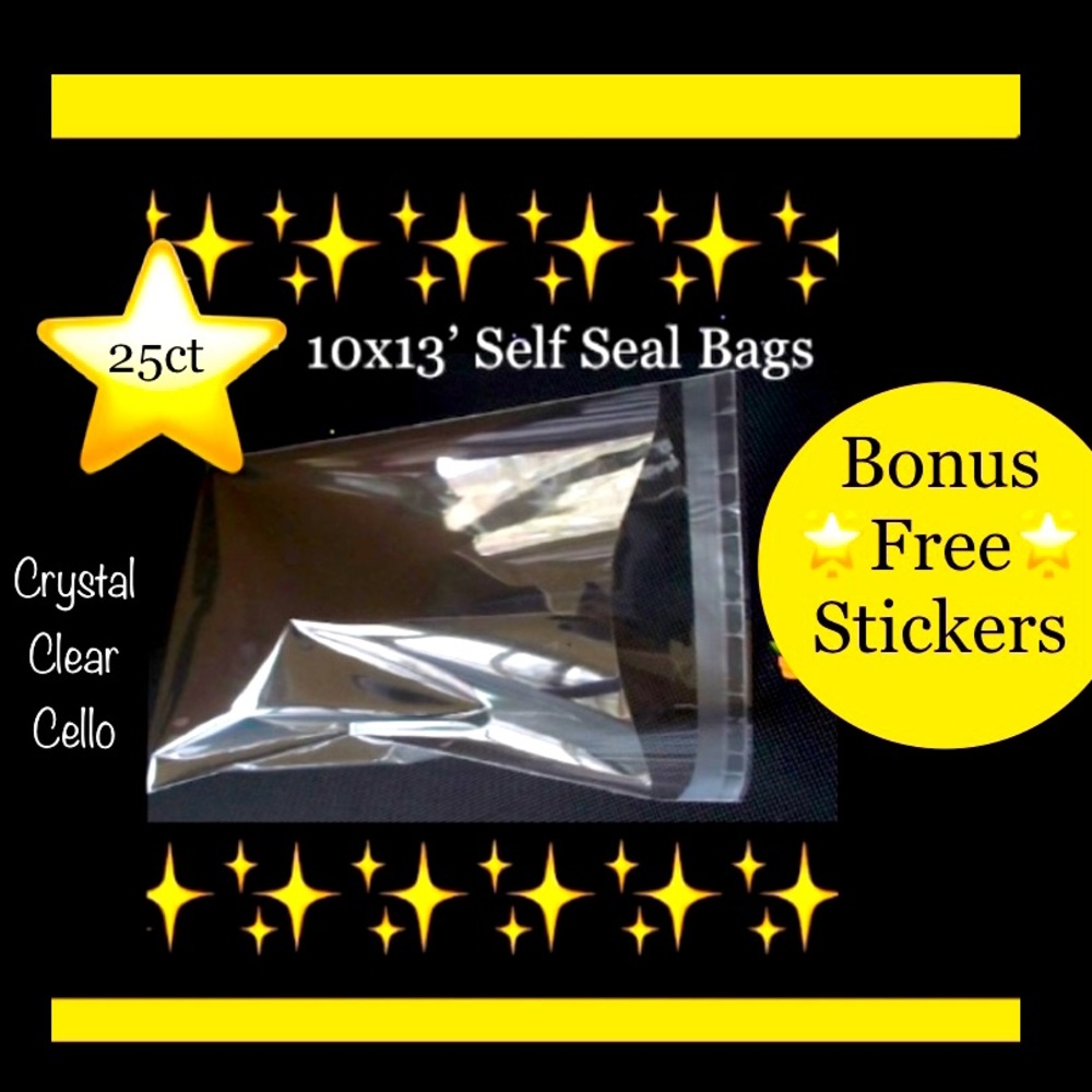 Crystal Clear 25ct~ 10x13” Bags-Self Seal 🪴🆕🪴W/Free 25ct Thank You Stickers